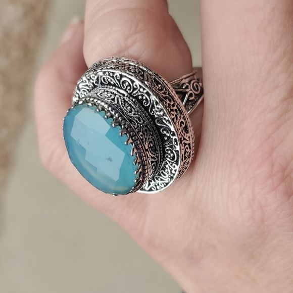 New Huge Faceted Chalcedony 925 Silver Statement Ring. - Picture 3 of 16
